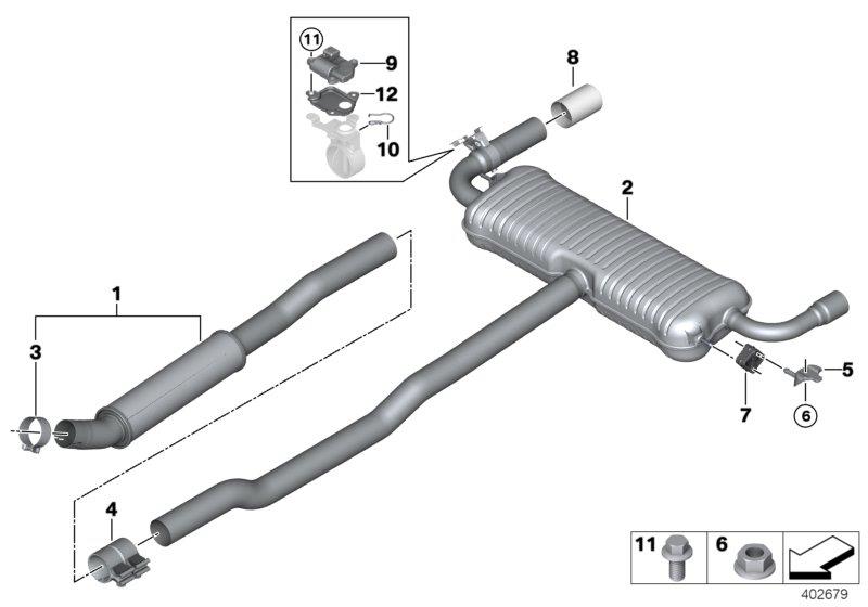 BMW X1 Actuator drive, exhaust flap. System, Rear, Muffler ...